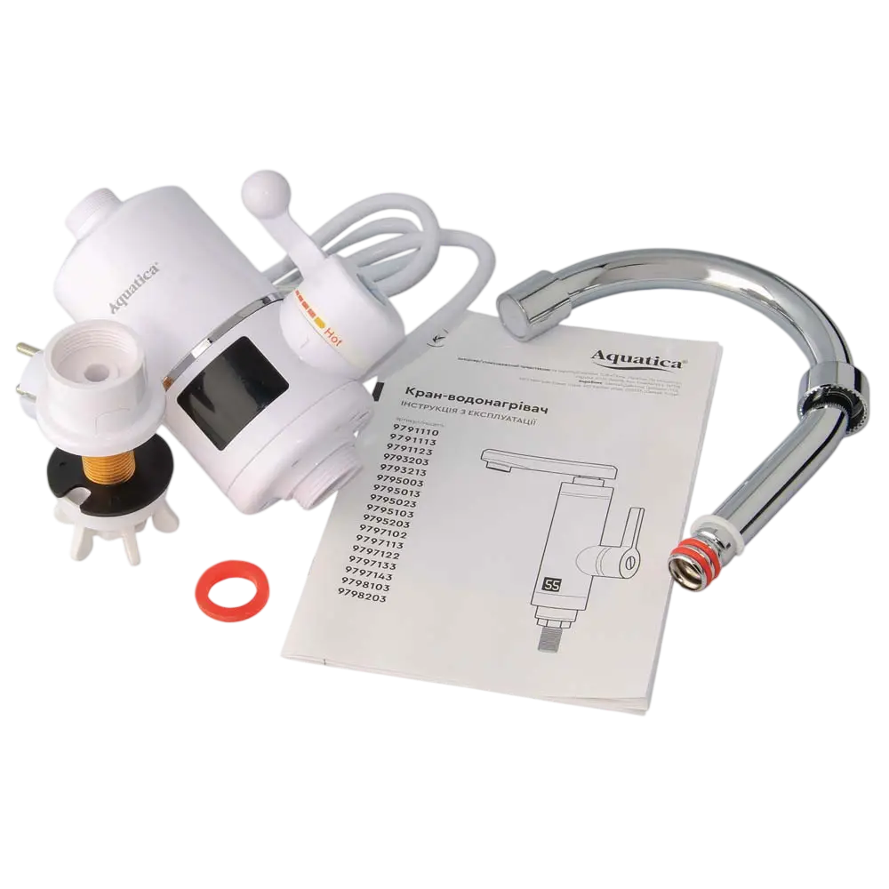 Кран-водонагрівач проточний NZ 3.0кВт 0.4-5бар для кухні гусак вухо на гайці з дисплеєм AQUATICA NZ-6B142W - Зображення 2