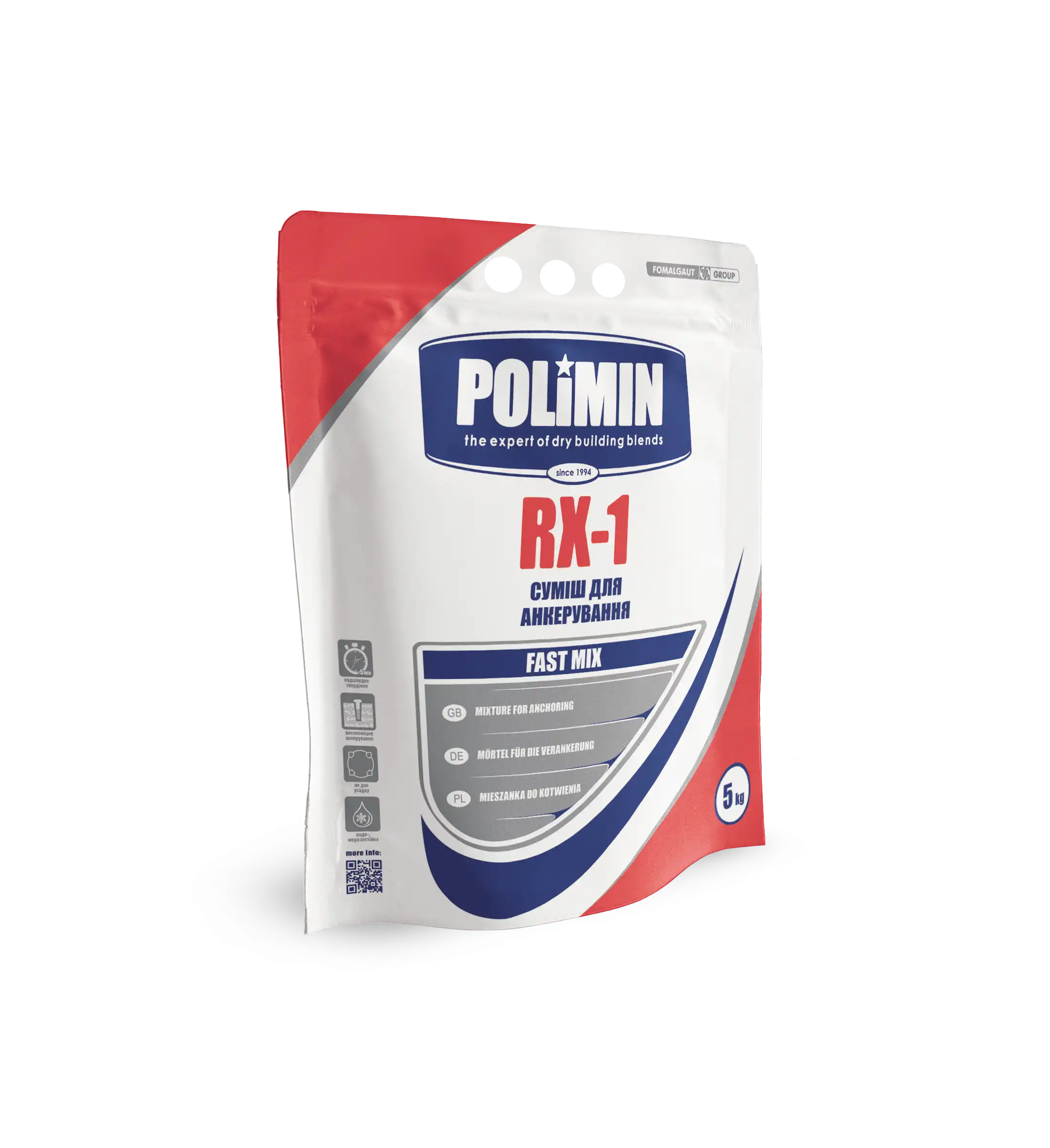 Швидкотвердіюча анкерна суміш Полімін, RX-1 Fastmix, 5кг