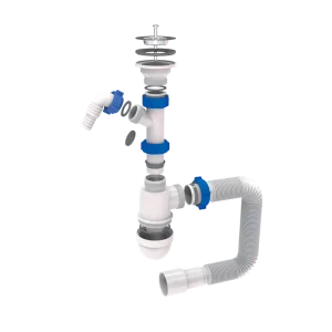 Сифон для раковини з випуском з нерж. сталі виведенням під пральну машину і гнучким відведенням 1½"ר40/50мм TAU