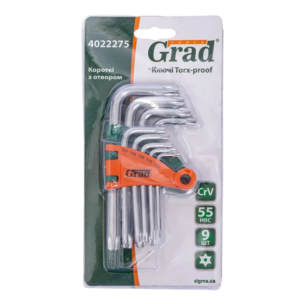 Ключі TORX 9шт T10-T50мм CrV (короткі з отвором) GRAD - Зображення 5