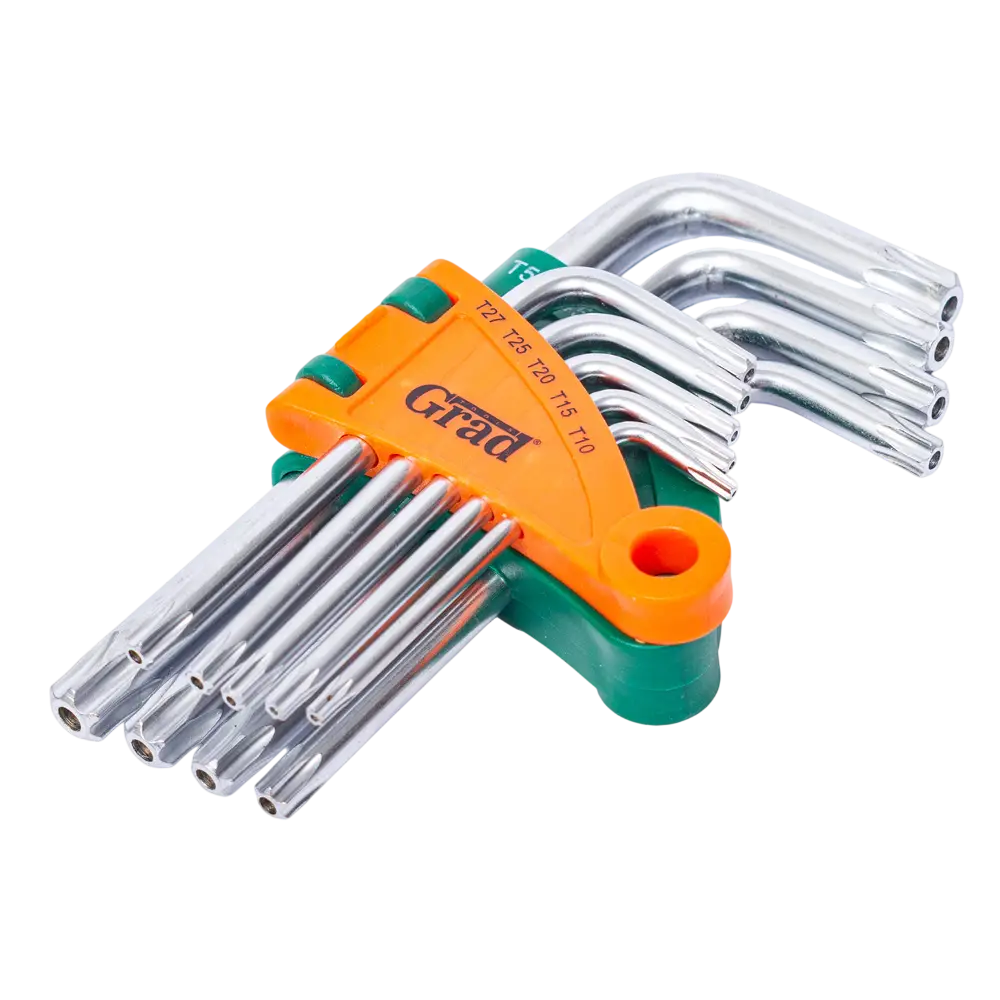 Ключі TORX 9шт T10-T50мм CrV (короткі з отвором) GRAD
